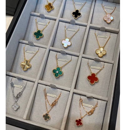 [Luna Brilliance]CLOVER 15MM MALACHITE SINGLE FLOWER  NECKLACE