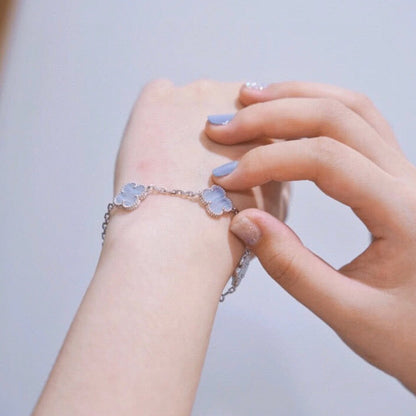 [Luna Brilliance]CLOVER  5 MOTIF PURPLE CHALCEDONY BRACELET SILVER