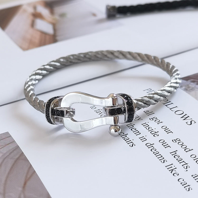 [Luna Brilliance]FORCE LARGE HORSESHOE BLACK DIAMOND BRACELET SILVER