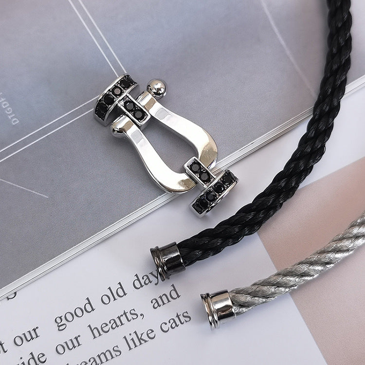 [Luna Brilliance]FORCE LARGE HORSESHOE BLACK DIAMOND BRACELET SILVER