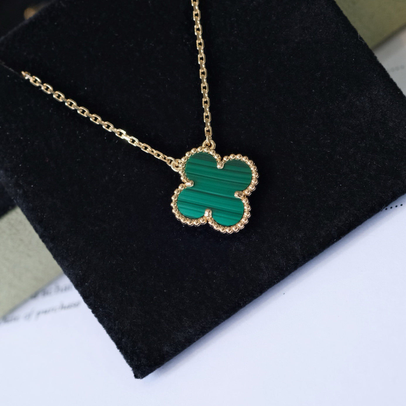 [Luna Brilliance]CLOVER 15MM MALACHITE SINGLE FLOWER  NECKLACE