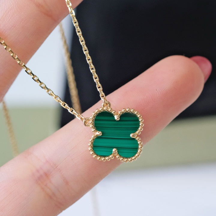 [Luna Brilliance]CLOVER 15MM MALACHITE SINGLE FLOWER  NECKLACE
