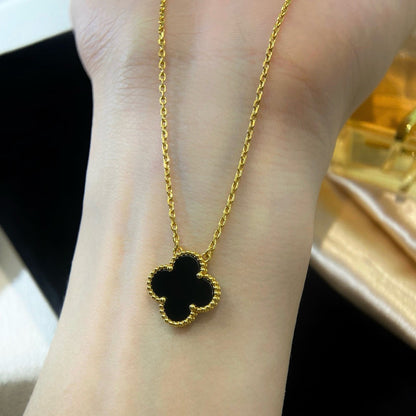 [Luna Brilliance]CLOVER 15MM BLACK ONYX SINGLE FLOWER NECKLACE