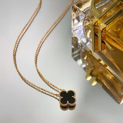[Luna Brilliance]CLOVER 15MM BLACK ONYX SINGLE FLOWER NECKLACE