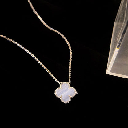 [Luna Brilliance]CLOVER 15MM BLUE CHALCEDONY NECKLACE SILVER