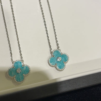 [Luna Brilliance]CLOVER 15MM DIAMOND SVRES PORCELAIN  NECKLACE SILVER