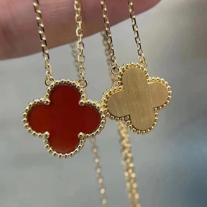 [Luna Brilliance]CLOVER 15MM CARNELIAN SINGLE FLOWER NECKLACE