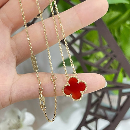 [Luna Brilliance]CLOVER 15MM CARNELIAN SINGLE FLOWER NECKLACE