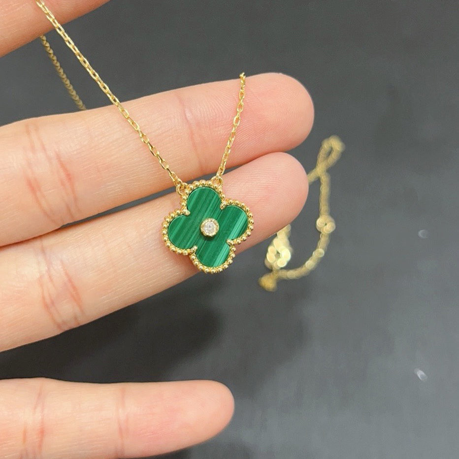 [Luna Brilliance]CLOVER 15MM DIAMOND TURQUOISE NECKLACE