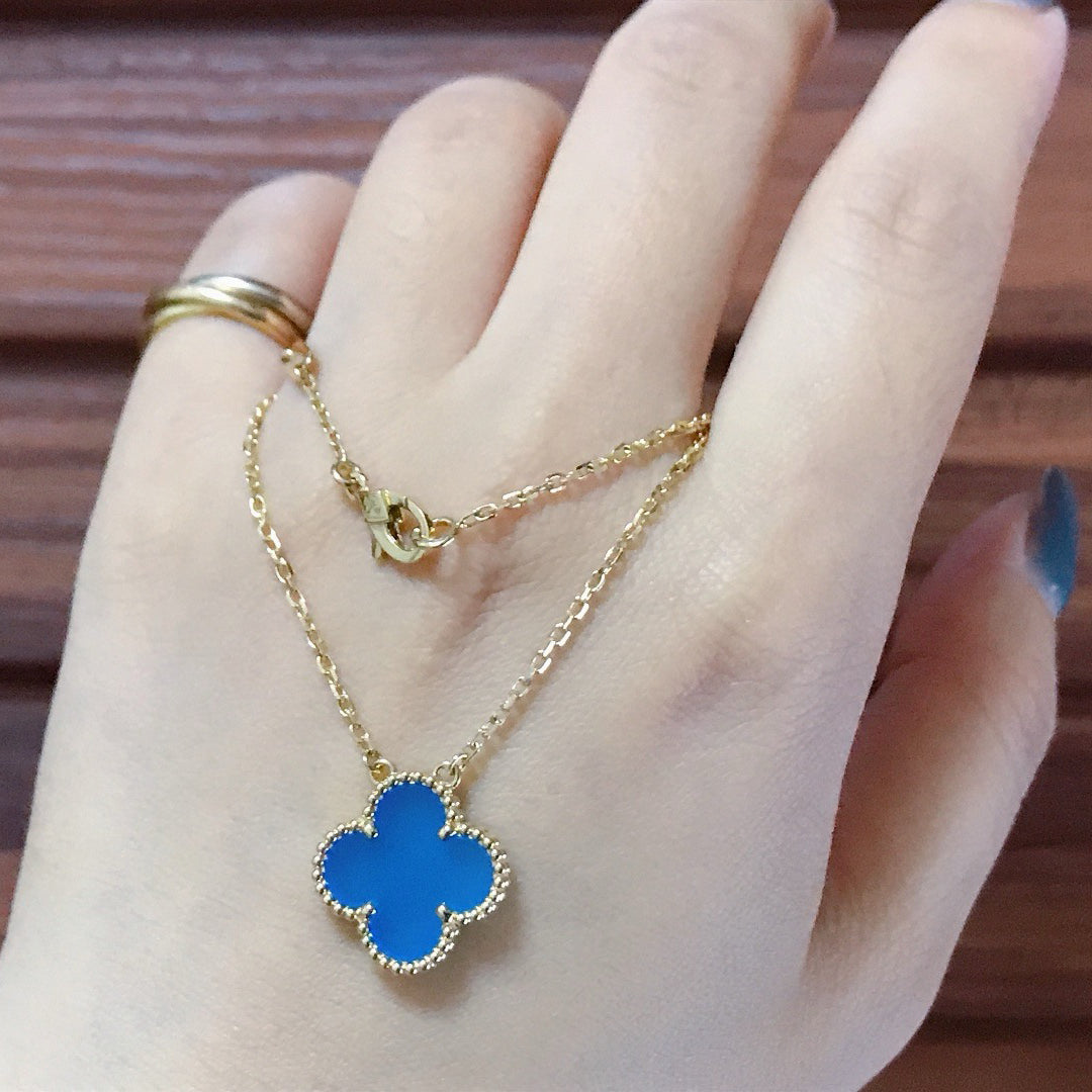 [Luna Brilliance]CLOVER 15MM BLUE AGATE NECKLACE