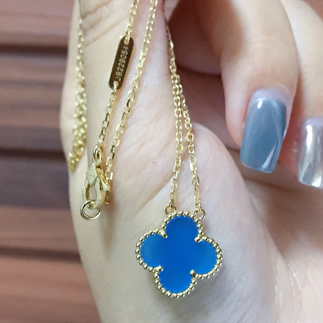 [Luna Brilliance]CLOVER 15MM BLUE AGATE NECKLACE