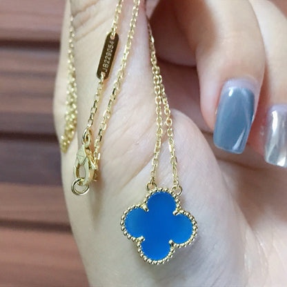 [Luna Brilliance]CLOVER 15MM BLUE AGATE NECKLACE