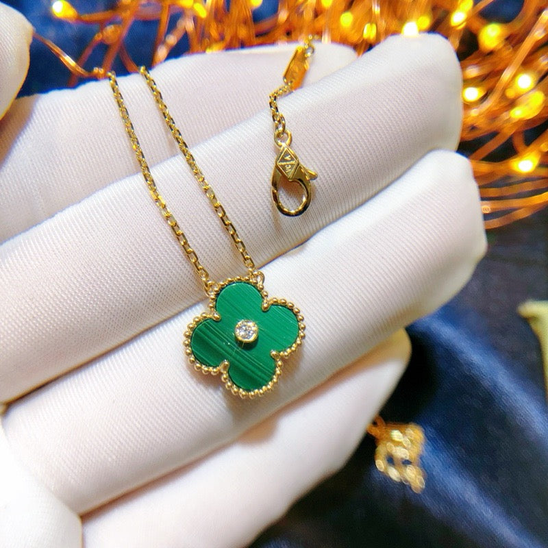 [Luna Brilliance]CLOVER 15MM DIAMOND TURQUOISE NECKLACE