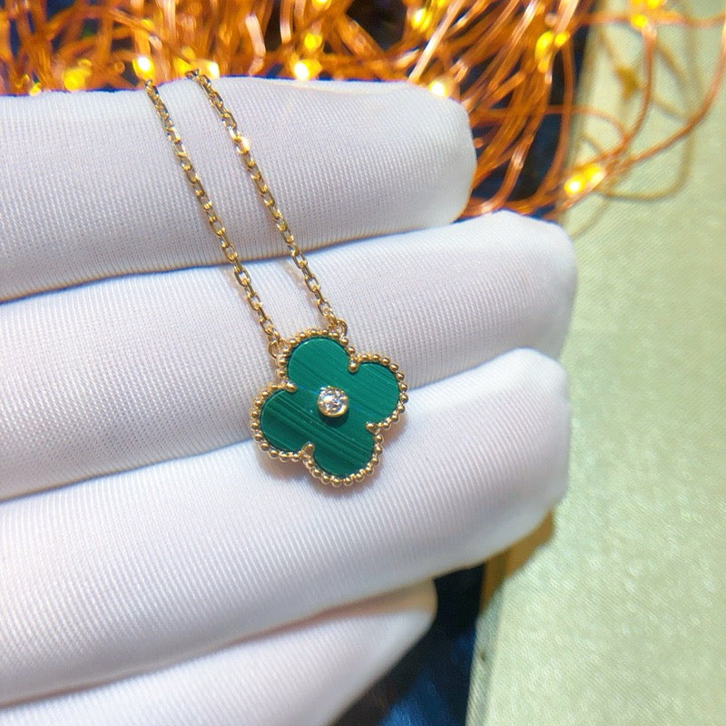 [Luna Brilliance]CLOVER 15MM DIAMOND TURQUOISE NECKLACE