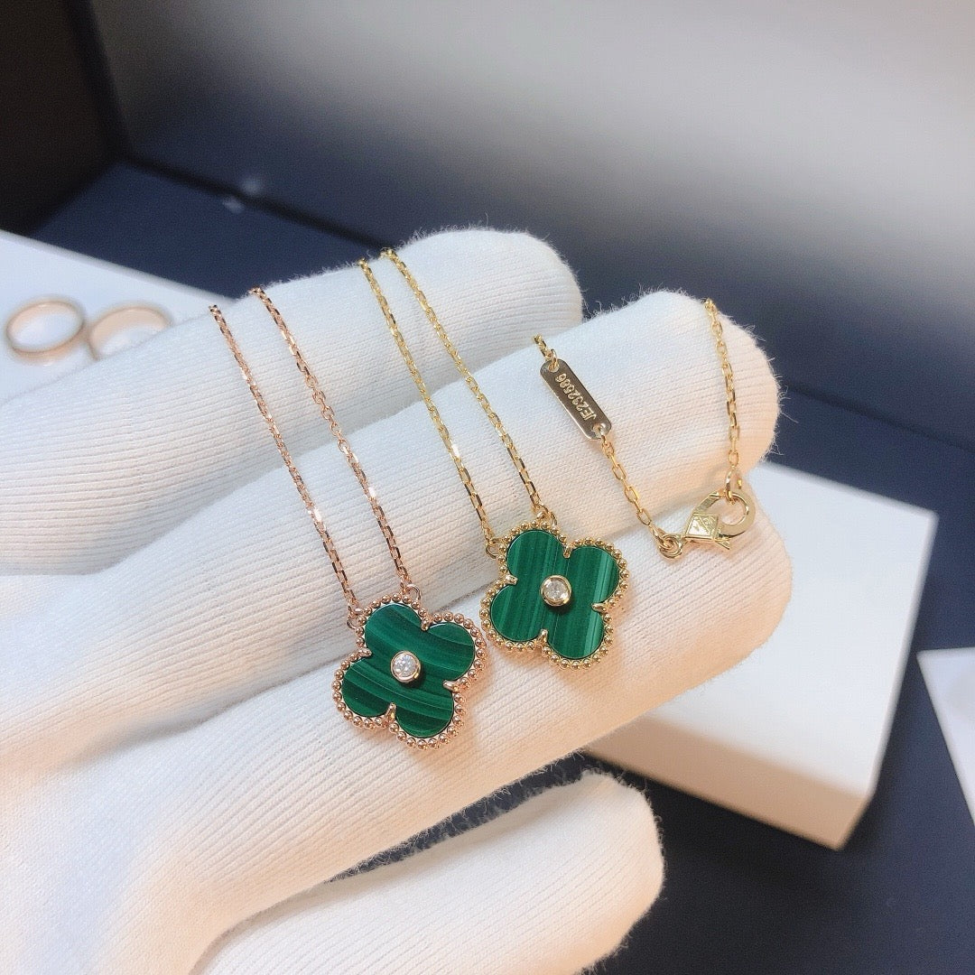 [Luna Brilliance]CLOVER 15MM DIAMOND TURQUOISE NECKLACE