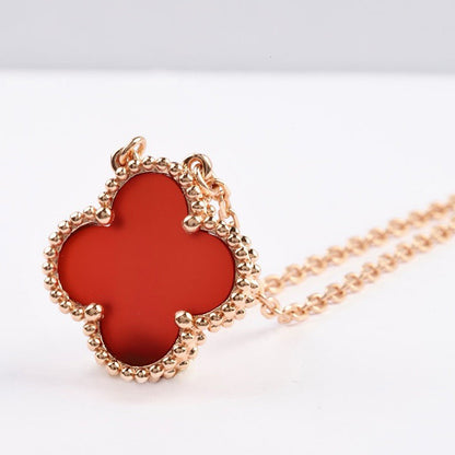 [Luna Brilliance]CLOVER 15MM CARNELIAN SINGLE FLOWER NECKLACE