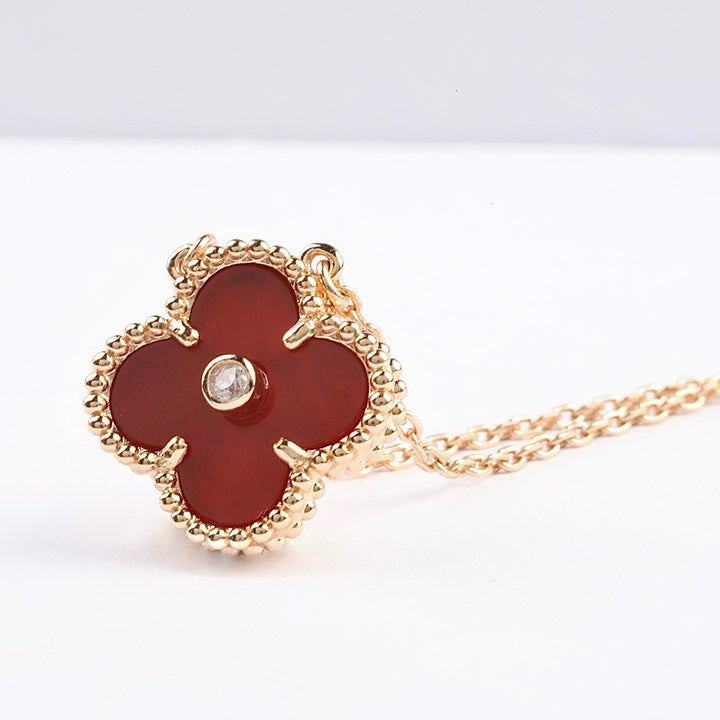 [Luna Brilliance]CLOVER 15MM DIAMOND CARNELIAN NECKLACE