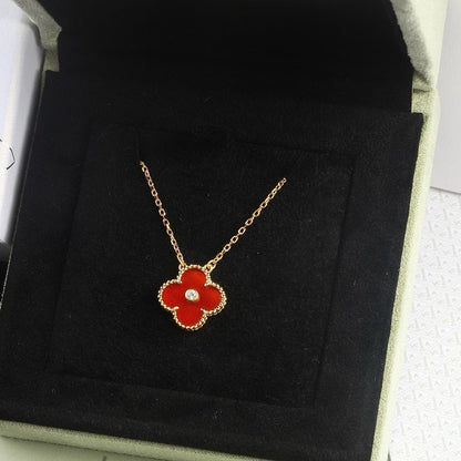 [Luna Brilliance]CLOVER 15MM DIAMOND CARNELIAN NECKLACE