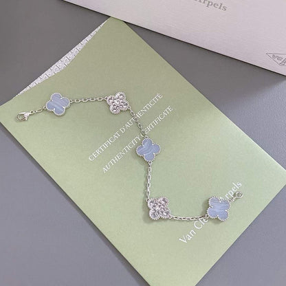 [Luna Brilliance]CLOVER  5 MOTIF DIAMOND PURPLE CHALCEDONY BRACELET SILVER