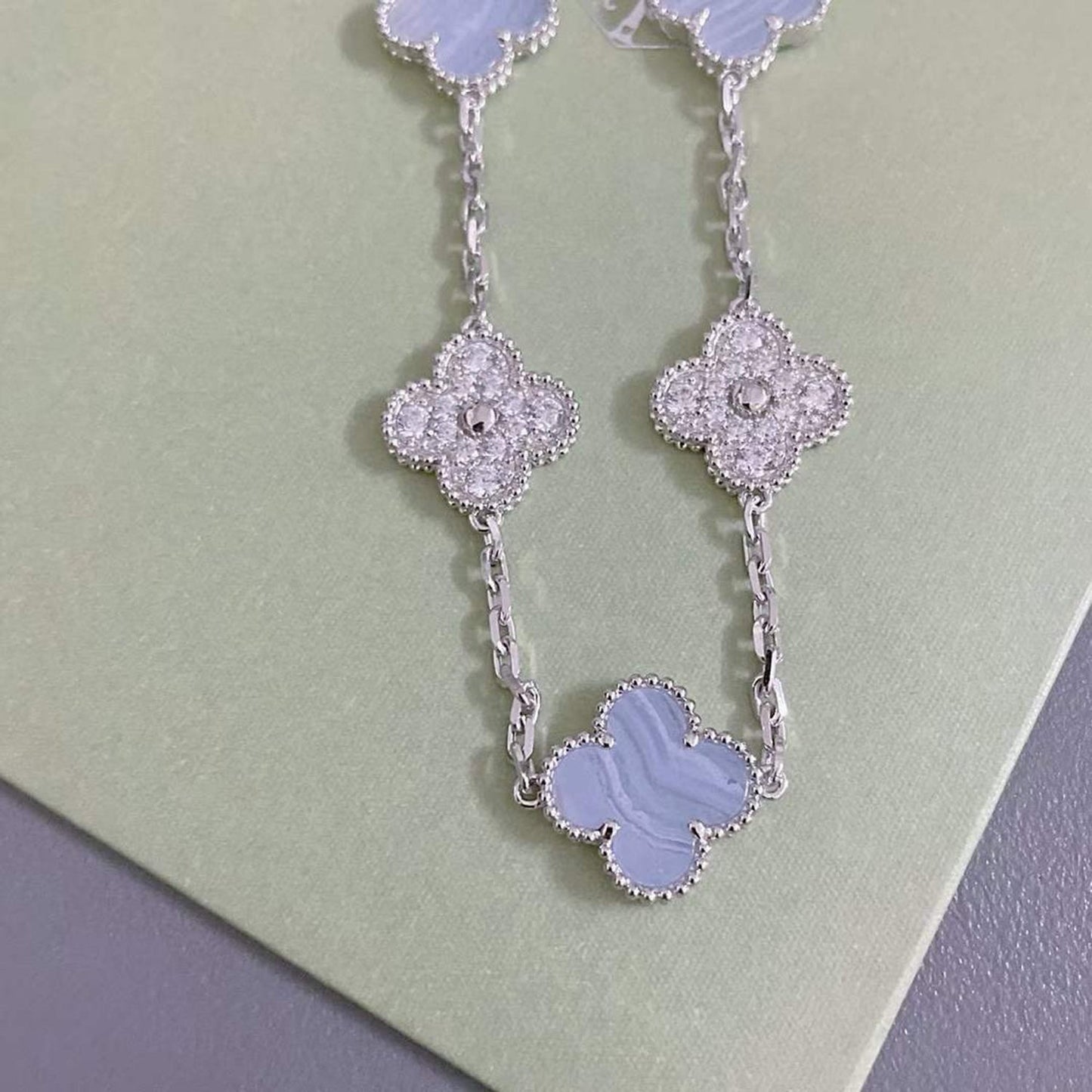 [Luna Brilliance]CLOVER  5 MOTIF DIAMOND PURPLE CHALCEDONY BRACELET SILVER