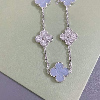 [Luna Brilliance]CLOVER  5 MOTIF DIAMOND PURPLE CHALCEDONY BRACELET SILVER