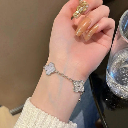 [Luna Brilliance]CLOVER  5 MOTIF DIAMOND PURPLE CHALCEDONY BRACELET SILVER