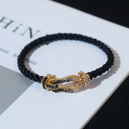 [Luna Brilliance]FORCE LARGE HORSESHOE BLACK WHITE DIAMOND BRACELET ROSE GOLD