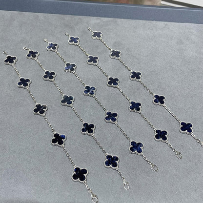 [Luna Brilliance]CLOVER 5 MOTIF PIETERSITE SILVER BRACELET