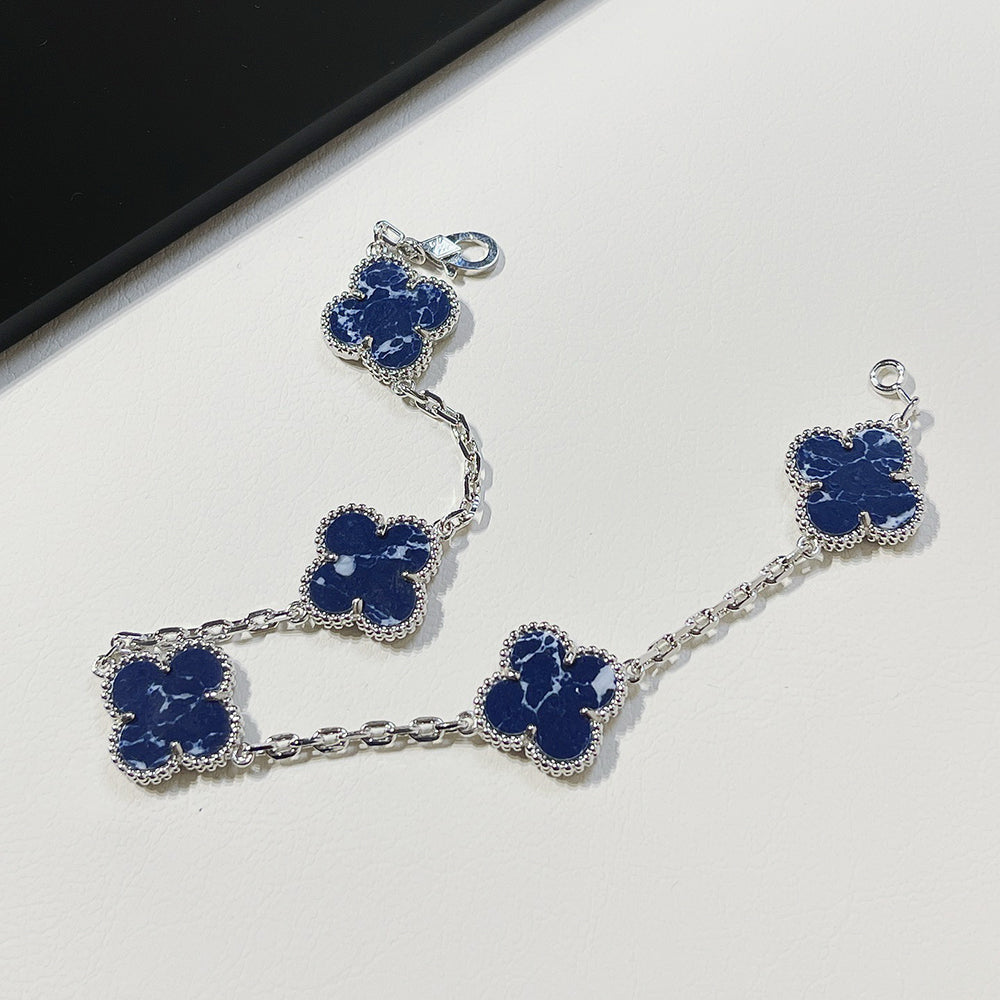 [Luna Brilliance]CLOVER 5 MOTIF PIETERSITE SILVER BRACELET