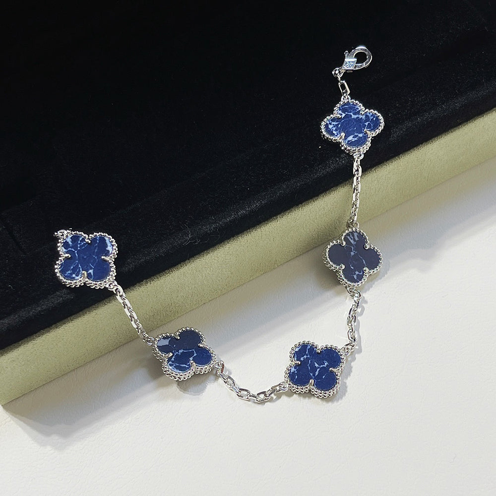 [Luna Brilliance]CLOVER 5 MOTIF PIETERSITE SILVER BRACELET