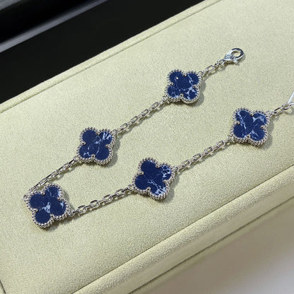 [Luna Brilliance]CLOVER 5 MOTIF PIETERSITE SILVER BRACELET