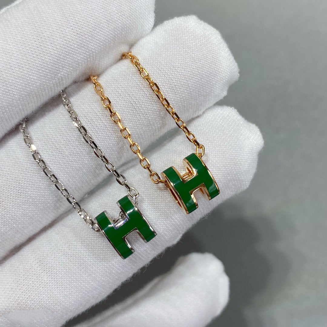 [Luna Brilliance]POP H GREEN NECKLACE SILVER AND GOLD