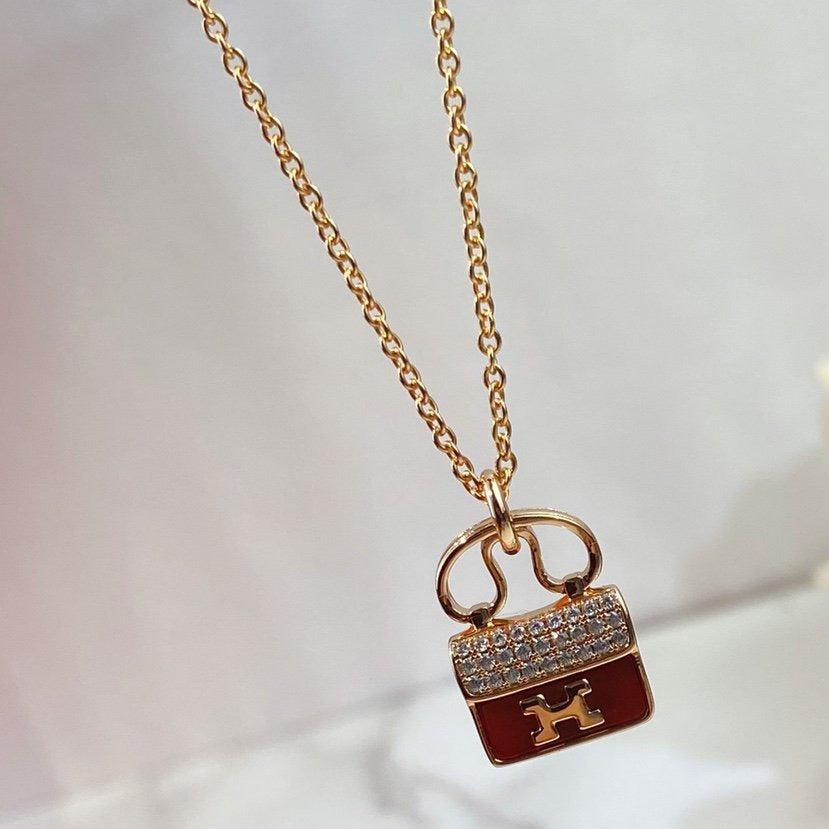 [Luna Brilliance]CONSTANCE RED PEDANT PINK GOLD NECKLACE