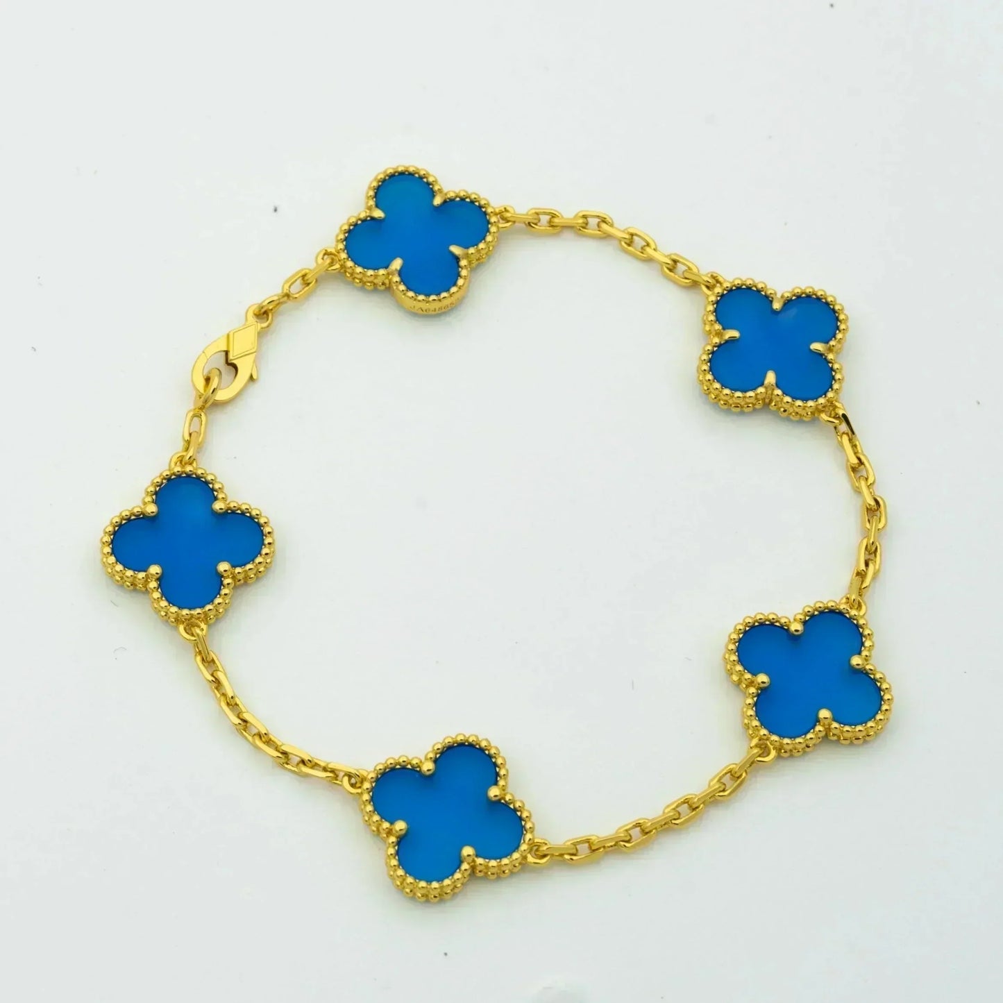 [Luna Brilliance]CLOVER 5 MOTIFS BLUE AGATE BRACELET