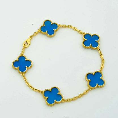 [Luna Brilliance]CLOVER 5 MOTIFS BLUE AGATE BRACELET