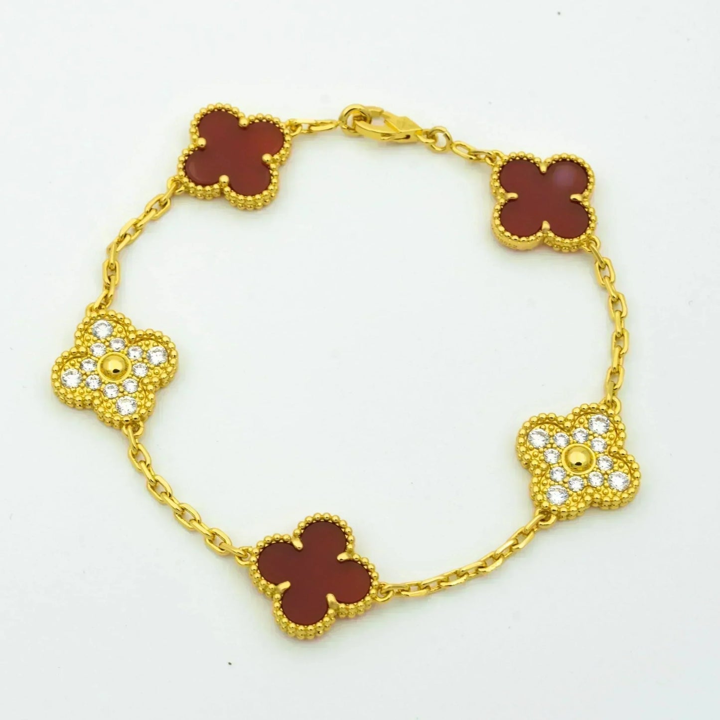 [Luna Brilliance]CLOVER 5 MOTIFS CARNELIAN DIAMOND BRACELET