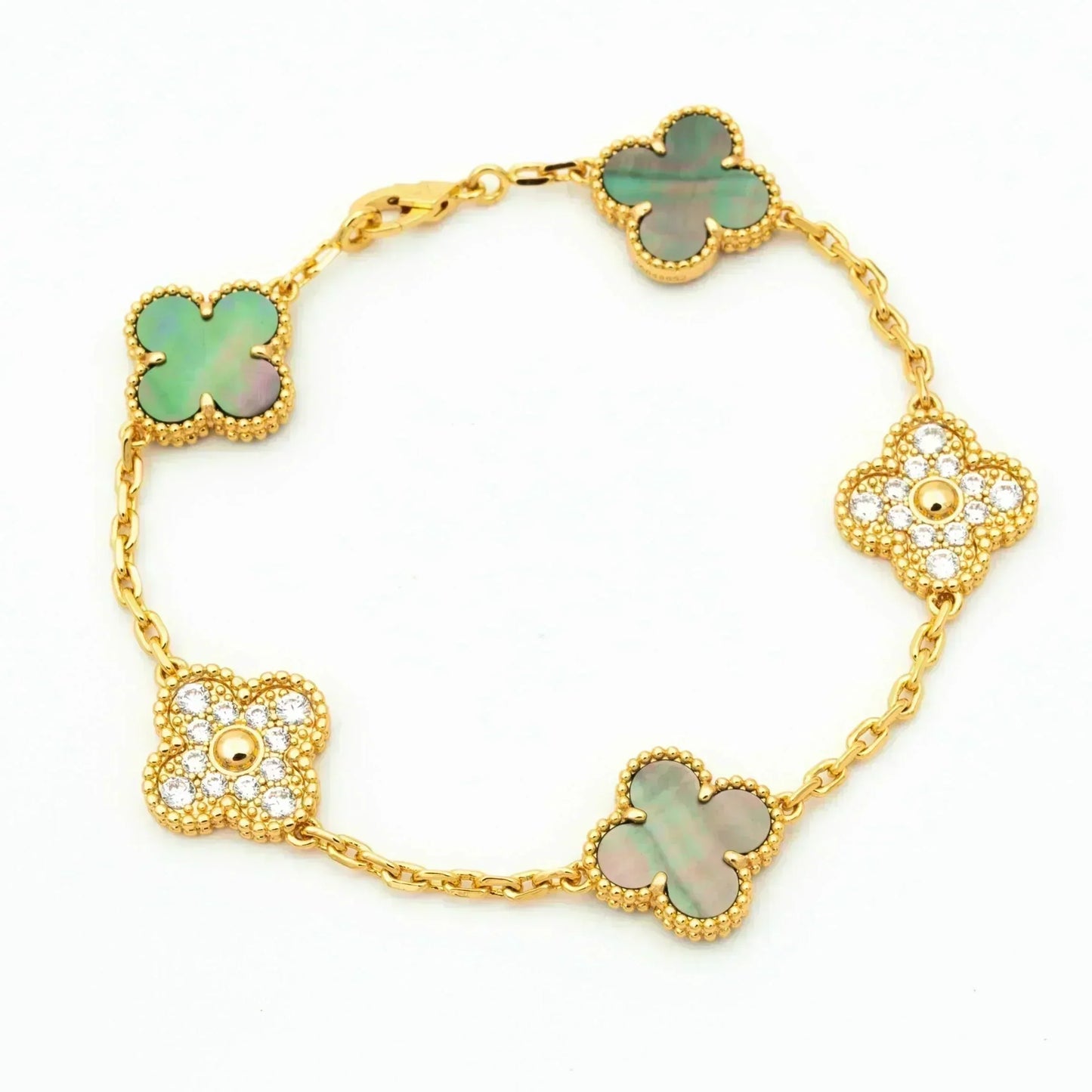 [Luna Brilliance]CLOVER 5 MOTIF GRAY MOP DIAMOND BRACELET