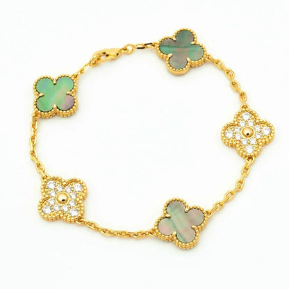 [Luna Brilliance]CLOVER 5 MOTIF GRAY MOP DIAMOND BRACELET
