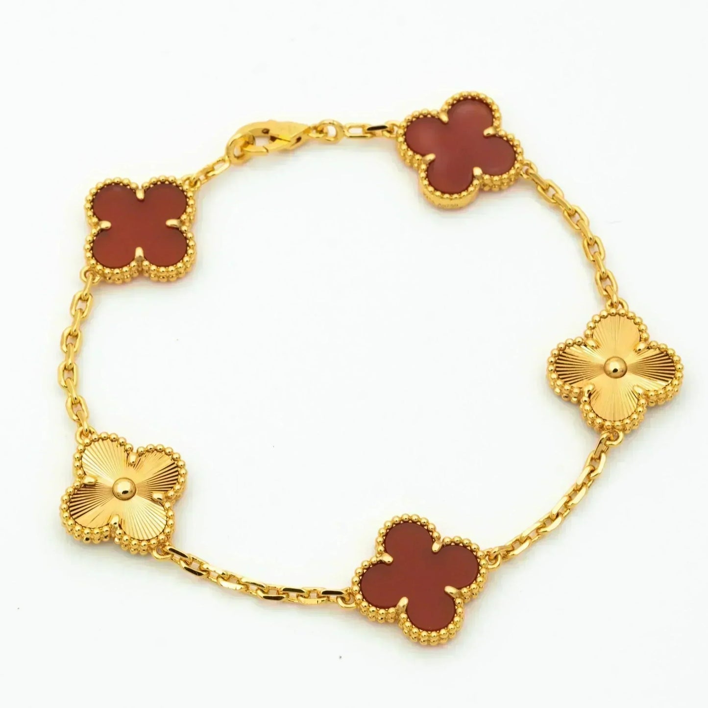 [Luna Brilliance]CLOVER  5 MOTIFS CARNELIAN GOLD BRACELET