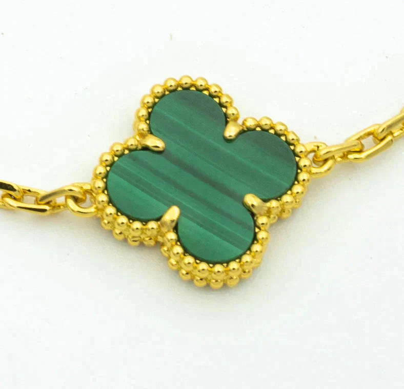 [Luna Brilliance]CLOVER  5 MOTIF MALACHITE DIAMOND BRACELET
