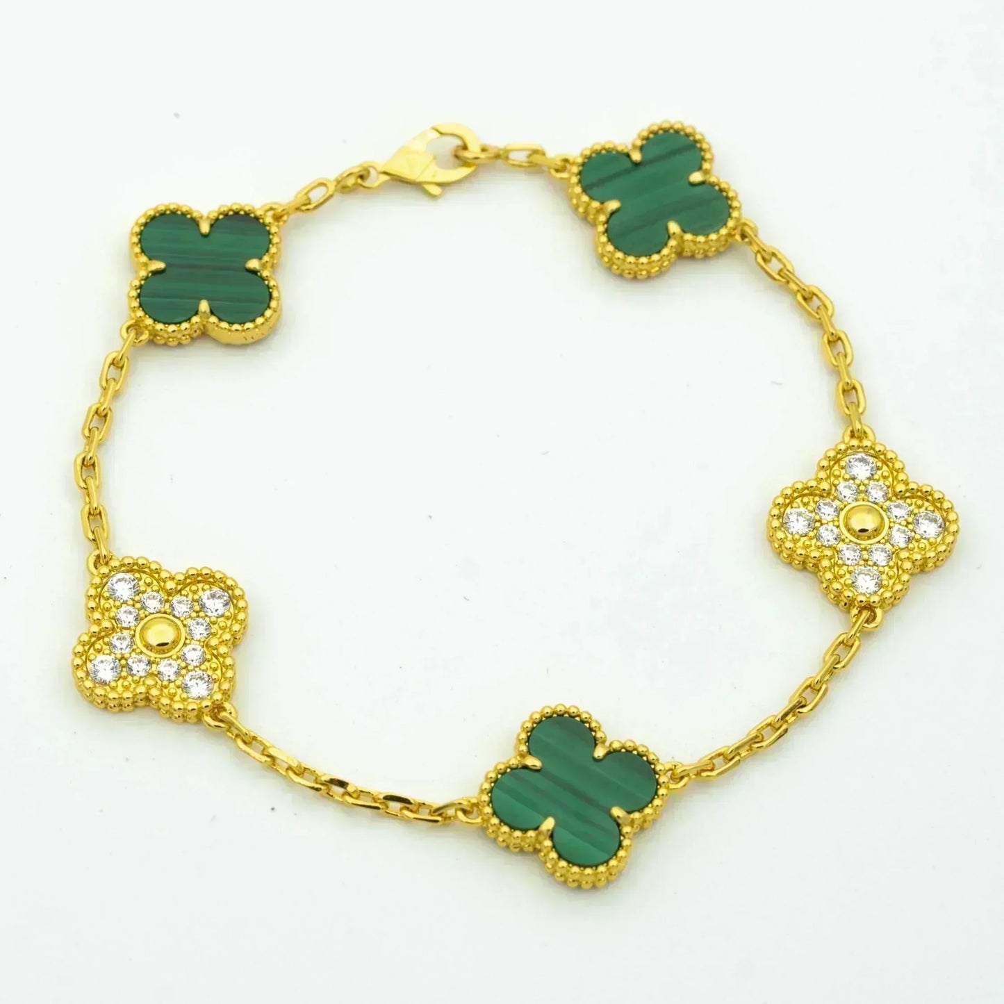 [Luna Brilliance]CLOVER  5 MOTIF MALACHITE DIAMOND BRACELET