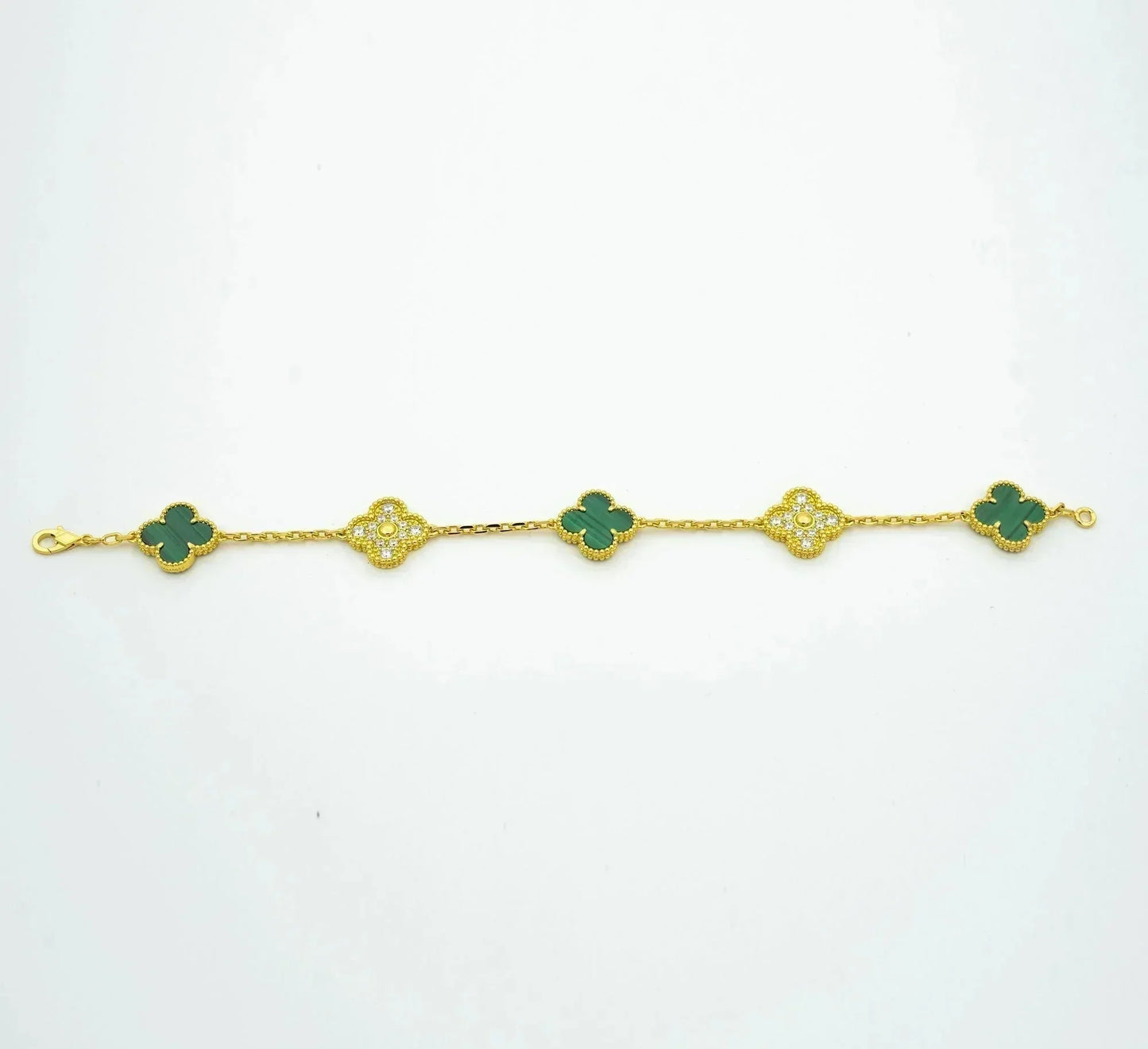 [Luna Brilliance]CLOVER  5 MOTIF MALACHITE DIAMOND BRACELET