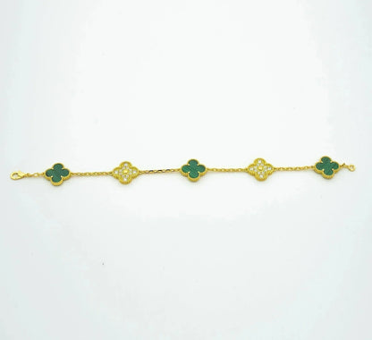 [Luna Brilliance]CLOVER  5 MOTIF MALACHITE DIAMOND BRACELET