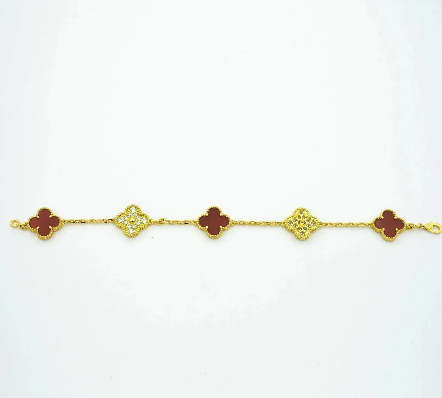 [Luna Brilliance]CLOVER 5 MOTIFS CARNELIAN DIAMOND BRACELET