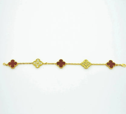 [Luna Brilliance]CLOVER 5 MOTIFS CARNELIAN DIAMOND BRACELET