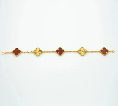 [Luna Brilliance]CLOVER  5 MOTIFS CARNELIAN GOLD BRACELET