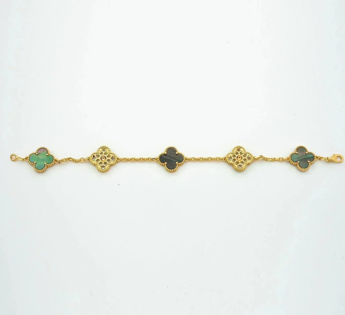 [Luna Brilliance]CLOVER 5 MOTIF GRAY MOP DIAMOND BRACELET