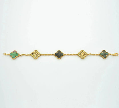 [Luna Brilliance]CLOVER 5 MOTIF GRAY MOP DIAMOND BRACELET