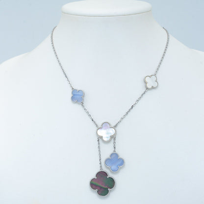 [Luna Brilliance]CLOVER MOP CHALCEDONY NECKLACE SILVER 6 MOTIF
