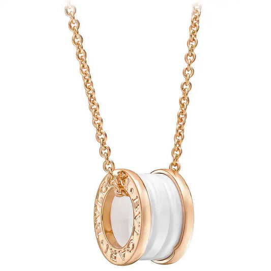 [Luna Brilliance]ZERO 1 WHITE CERAMIC PINK GOLD DIAMOND NECKLACE